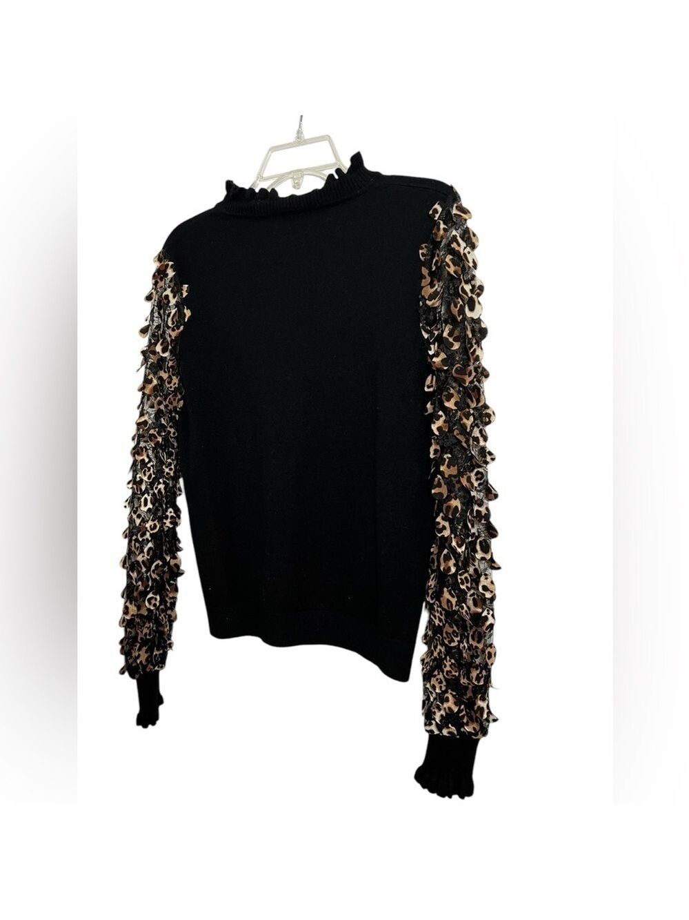 Sioni Leopard Lace Mesh Long Sleeve Ruffle Mock Neck Sweater Top Size Medium - Picture 5 of 8